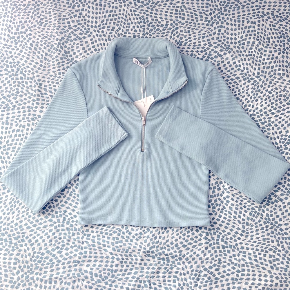 Zara Ribbed Half Zip Crop Top